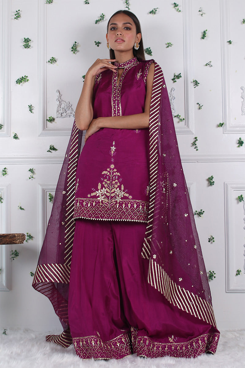 Cerise Fusion - Embellished shirt with dhaka pants