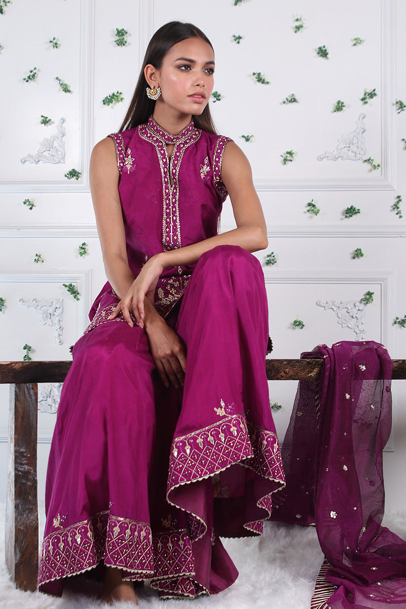 Cerise Fusion - Embellished shirt with dhaka pants