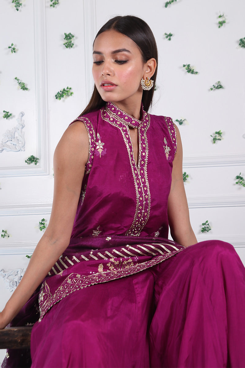 Cerise Fusion - Embellished shirt with dhaka pants