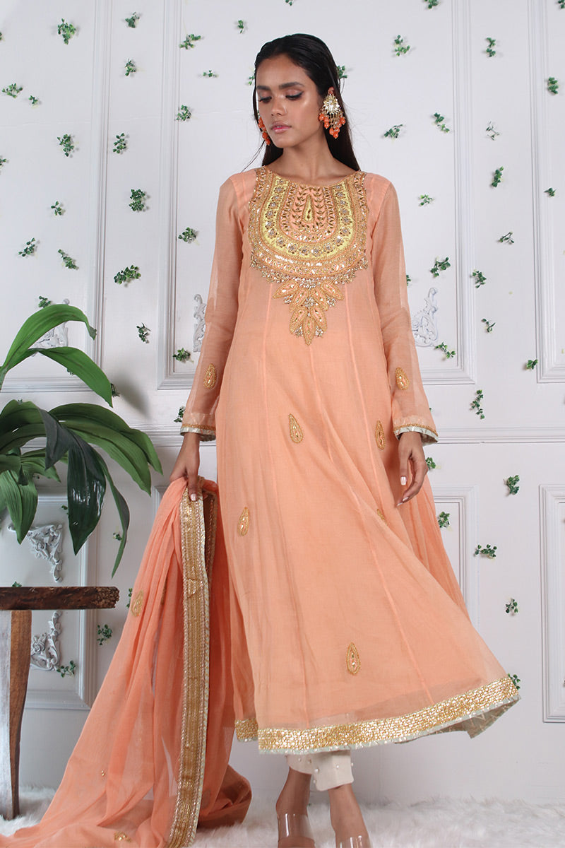 Peach Paradise - Peshwas with straight pants