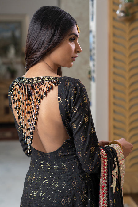 Deep Black - Embroidered embellished peshwas