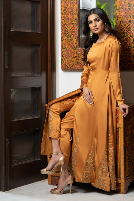 Rust Madness - Open block print embellished gown