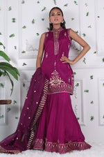 Cerise Fusion - Embellished shirt with dhaka pants