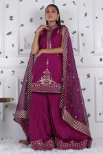 Cerise Fusion - Embellished shirt with dhaka pants