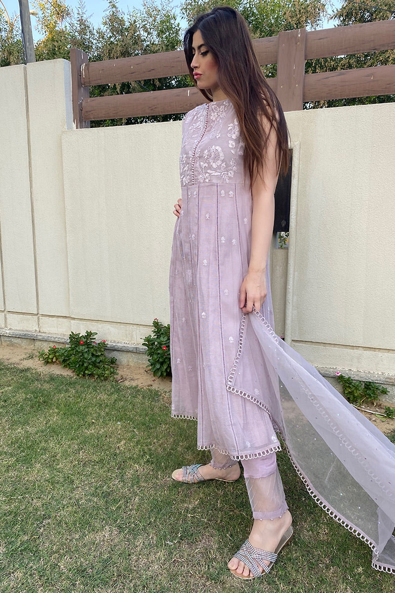 Water Lilly - Khaadi net shirt with cigarette pants and organza dupatta