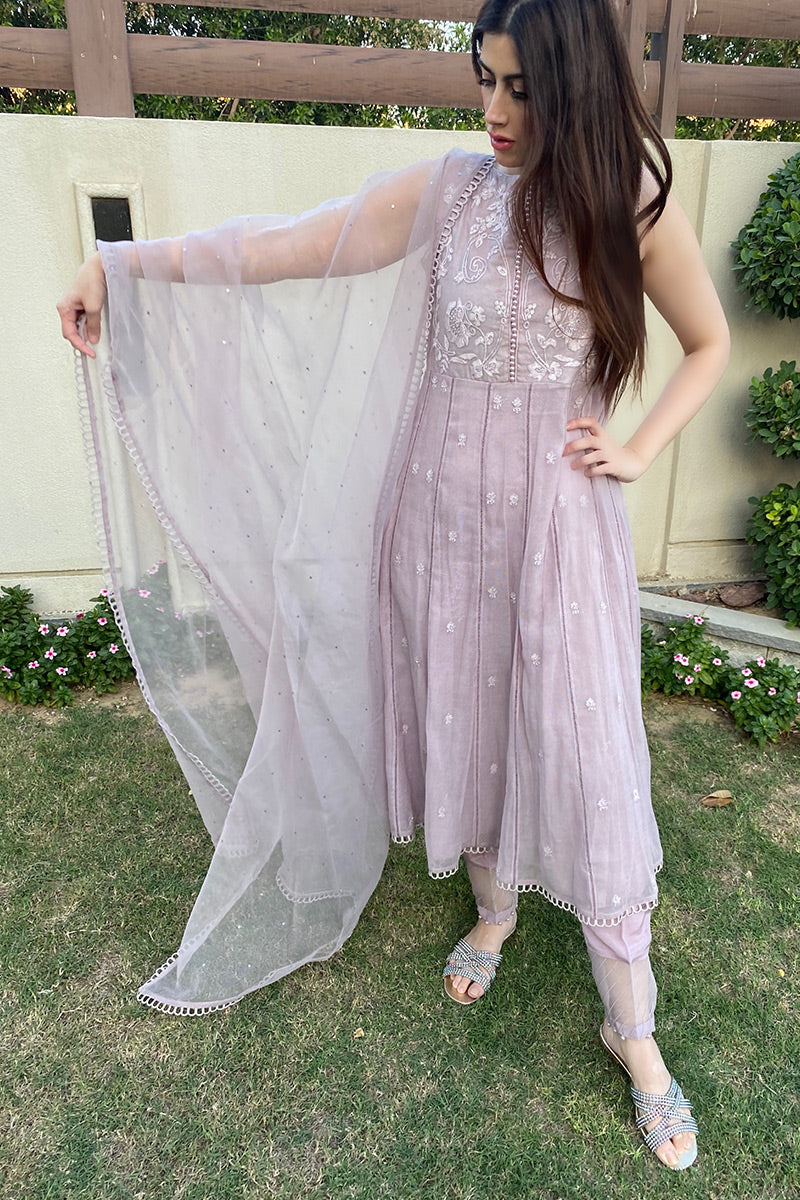 Water Lilly - Khaadi net shirt with cigarette pants and organza dupatta